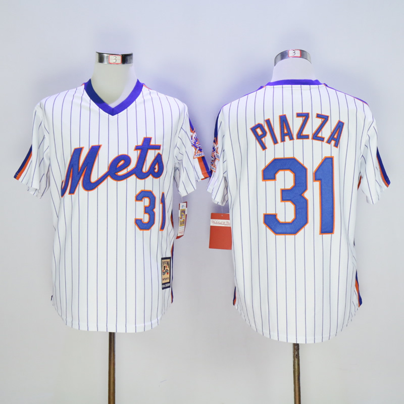Men New York Mets 31 Piazza White Throwback Game MLB Jerseys